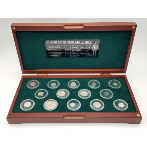 1066 - A Superb Set of Antique Silver Coins from Medieval Europe, comprising 14 coins in capsules and in a ... 