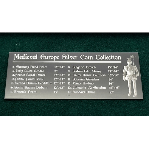 1066 - A Superb Set of Antique Silver Coins from Medieval Europe, comprising 14 coins in capsules and in a ... 
