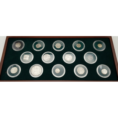1066 - A Superb Set of Antique Silver Coins from Medieval Europe, comprising 14 coins in capsules and in a ... 