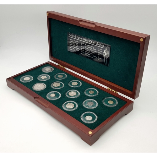 1066 - A Superb Set of Antique Silver Coins from Medieval Europe, comprising 14 coins in capsules and in a ... 