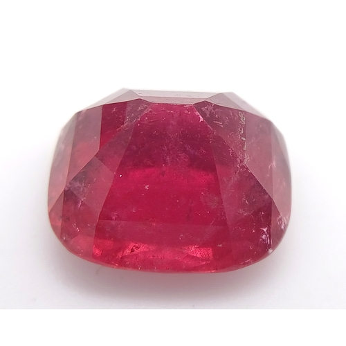 18 - A 11.14ct Natural Rubellite Tourmaline Gemstone. Rare Large Size Cushion Shape, Africa Origin. GGI c... 