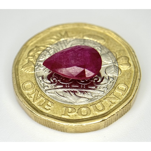 22 - A Rare 2.57ct Pear Mixed Cut Ruby Gemstone. Vietnam origin. WGI London UK certified. Ref: BVC 07