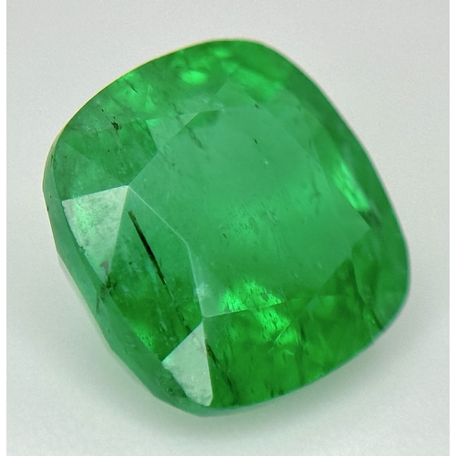 32 - A 5.55ct Cushion-Cut Zambian Natural Emerald Gemstone. Minor oil, exceptional lustre, a rare investm... 