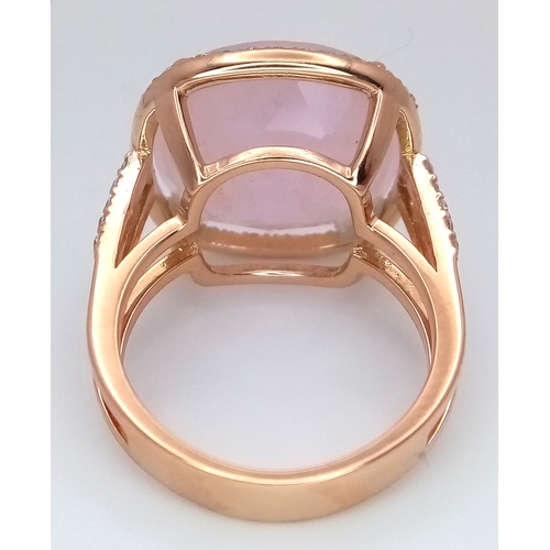 149 - An 18K White Gold, Pink Moonstone and Diamond Cocktail Ring. Cushion cut faceted c.12ct moonstone wi... 