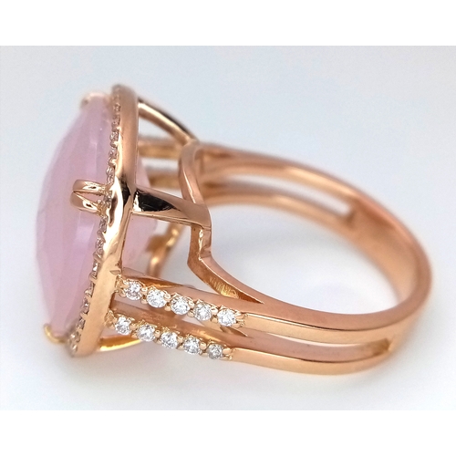 149 - An 18K White Gold, Pink Moonstone and Diamond Cocktail Ring. Cushion cut faceted c.12ct moonstone wi... 