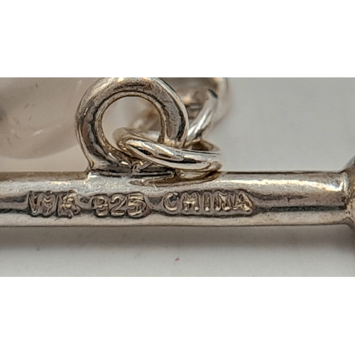 1091 - A Pretty Sterling Silver Quartz and Pearl T-Bar Bracelet-21cm Length. Measures approx. 2cm Wide. Gro... 