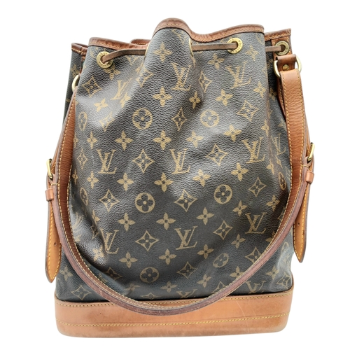 180 - A Louis Vuitton Brown Monogram Noé Shoulder Bag. Brown monogram coated canvas exterior with gold-ton... 