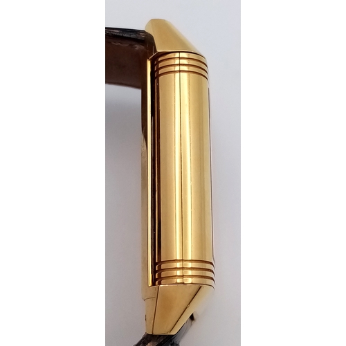 373 - AN 18K YELLOW GOLD JAEGER-LE-COULTRE, REVERSO GENTS MECHANICAL WATCH. MODEL 270.1.62. BLACK LEATHER ... 