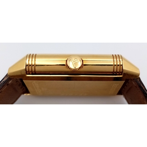 373 - AN 18K YELLOW GOLD JAEGER-LE-COULTRE, REVERSO GENTS MECHANICAL WATCH. MODEL 270.1.62. BLACK LEATHER ... 