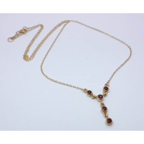 504 - Elegant Fully Hallmarked 9 CARAT GOLD NECKLACE with GARNET DETAIL in Victorian  DROP STYLE. 2.24 Gra... 