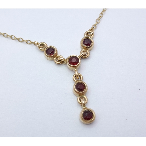 504 - Elegant Fully Hallmarked 9 CARAT GOLD NECKLACE with GARNET DETAIL in Victorian  DROP STYLE. 2.24 Gra... 