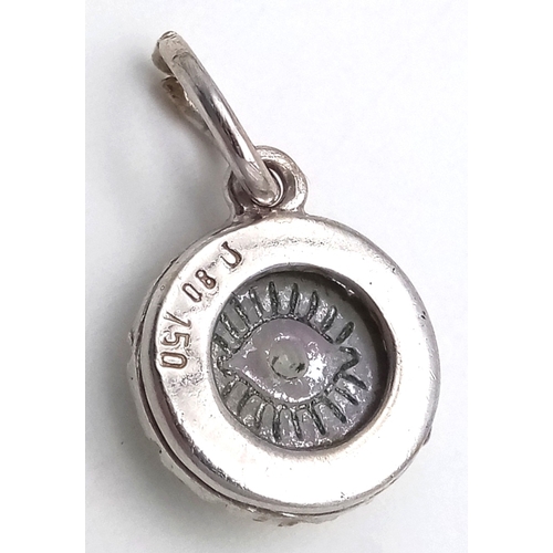 507 - AN 18K WHITE GOLD, DIAMOND SET, EVIL EYE PENDANT. 1.1G. SC 5033