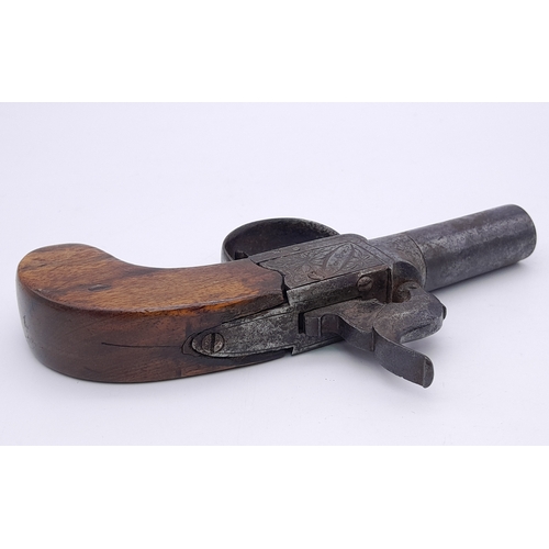 516 - An Antique, Obsolete Caliber, 19th Century Pocket or Muff Percussion Pistol. 14.5 cm Length. Screw o... 
