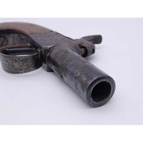 516 - An Antique, Obsolete Caliber, 19th Century Pocket or Muff Percussion Pistol. 14.5 cm Length. Screw o... 