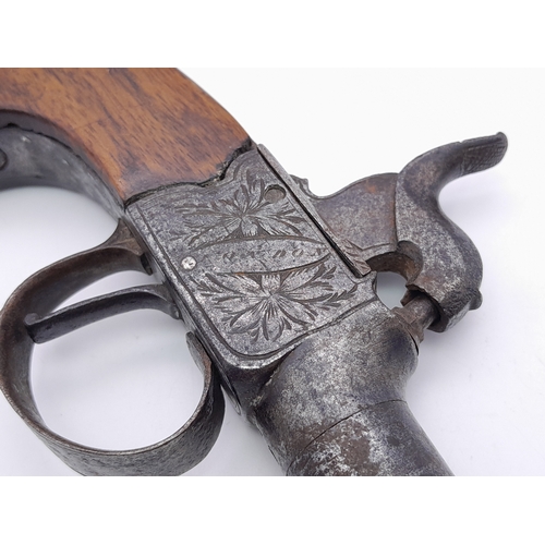516 - An Antique, Obsolete Caliber, 19th Century Pocket or Muff Percussion Pistol. 14.5 cm Length. Screw o... 