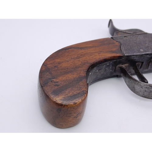 516 - An Antique, Obsolete Caliber, 19th Century Pocket or Muff Percussion Pistol. 14.5 cm Length. Screw o... 