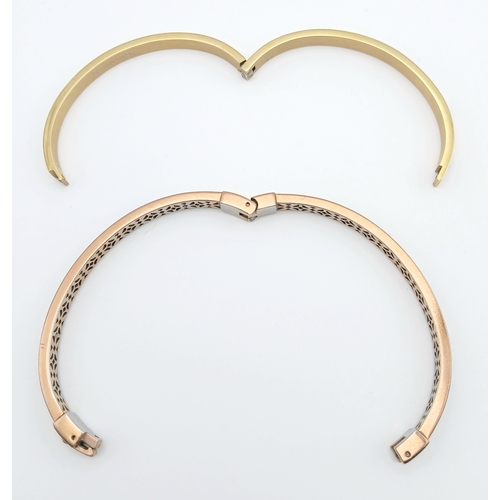 1106 - A NOMINATION, GOLD TONE, STONE SET, HEART BANGLE AND A FOSSIL, ROSE GOLD TONE, FILIGREE DESIGN BANGL... 