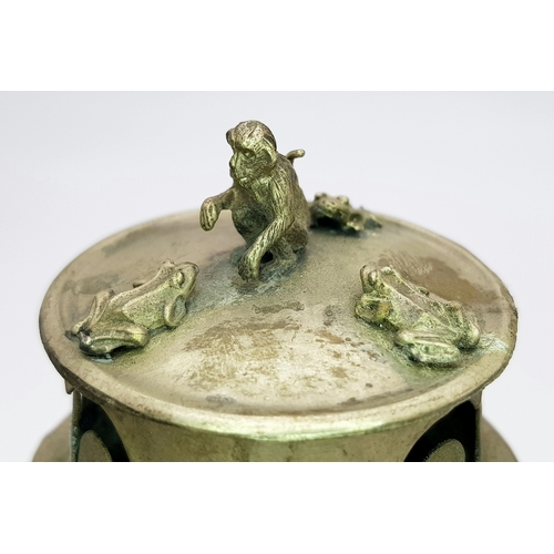 1033 - A Vintage Ornate Chinese Porcelain and White Metal Incense Burner.  Yellow glaze with hand-painted r... 