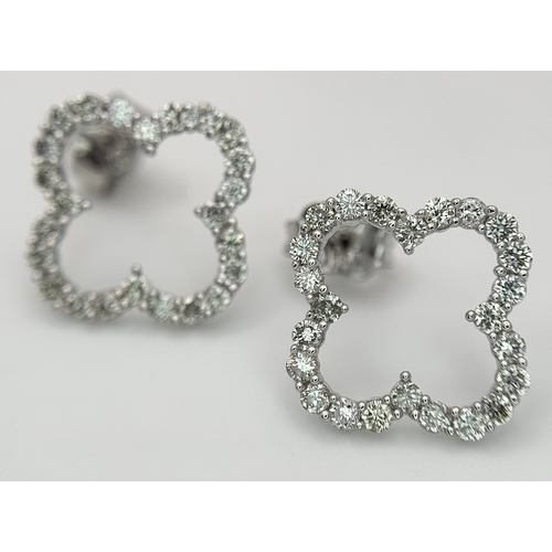 520 - A Pair of 18K White Gold and Diamond Clover Shaped Earrings. 1.26g. MT32.