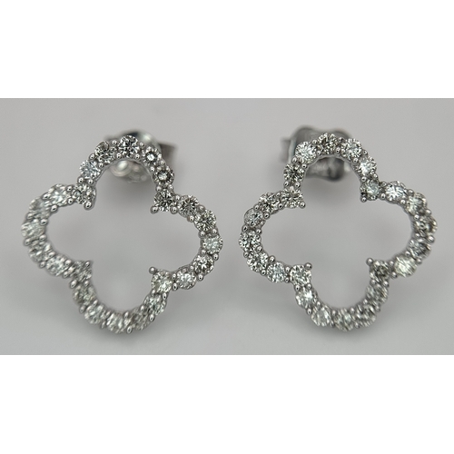 520 - A Pair of 18K White Gold and Diamond Clover Shaped Earrings. 1.26g. MT32.