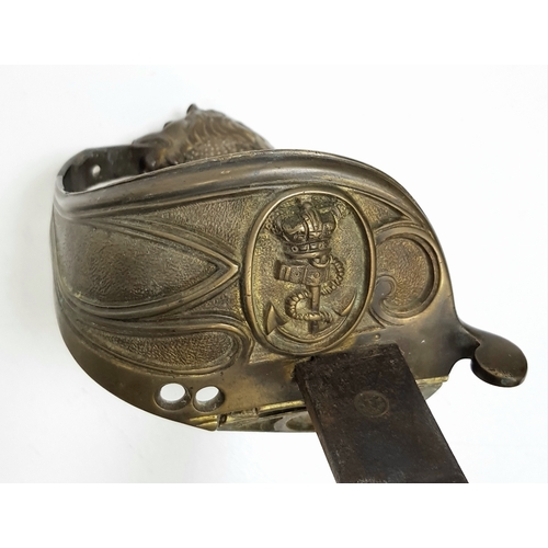 530 - An Antique British Naval Sword. 90cm Length. Stamped to Blade ‘Proved with stamp in circle’. UK Main... 