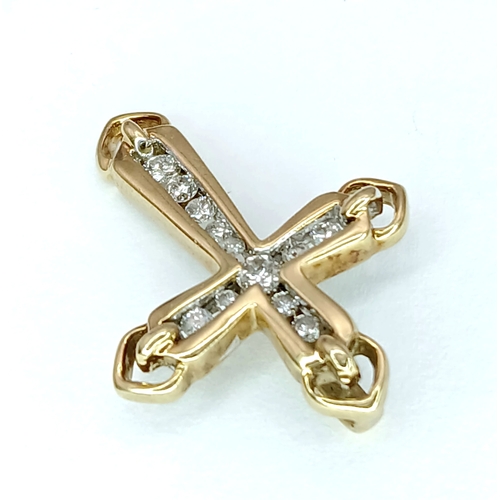 552 - A 9K YELLOW GOLD, DIAMOND SET CROSS PENDANT. 0.10TCW,2G. SC 5053
