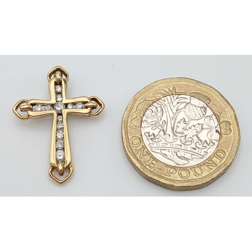 552 - A 9K YELLOW GOLD, DIAMOND SET CROSS PENDANT. 0.10TCW,2G. SC 5053