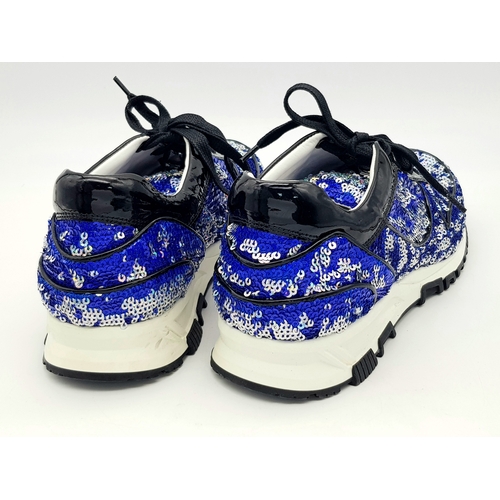 1061 - A Pair of Lanvin Blue Sequin Trainers/Sneakers. Patent leather, leather and sequins with laces. Euro... 