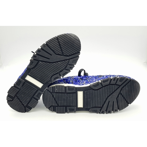 1061 - A Pair of Lanvin Blue Sequin Trainers/Sneakers. Patent leather, leather and sequins with laces. Euro... 