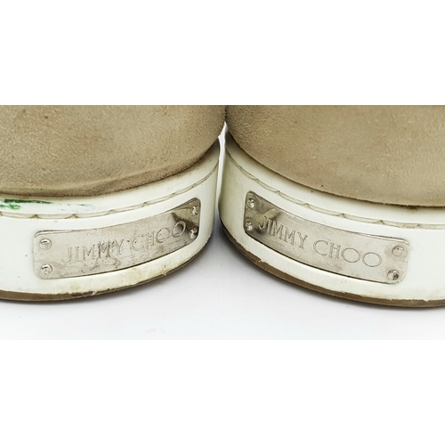 1068 - A Pair of Jimmy Choo Beige Embellished High Top Trainers/Sneakers. Suede exterior with silver-toned ... 