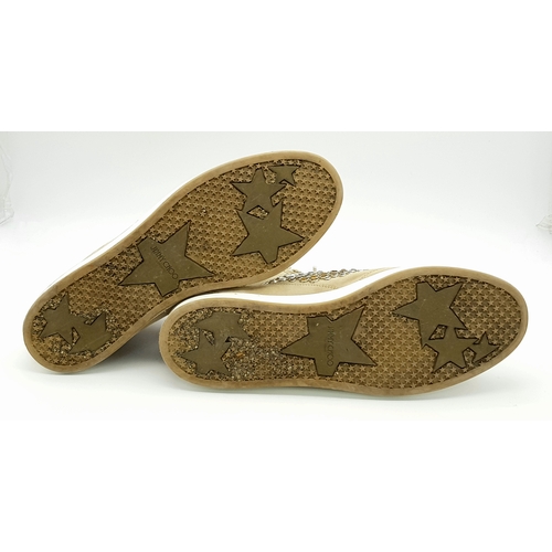 1068 - A Pair of Jimmy Choo Beige Embellished High Top Trainers/Sneakers. Suede exterior with silver-toned ... 