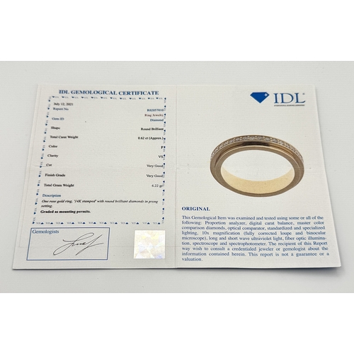 1004 - A 14K Yellow Gold Diamond Full Eternity Ring. Size L 1/2. 6.22g total weight. 0.62ctw with VS clarit... 