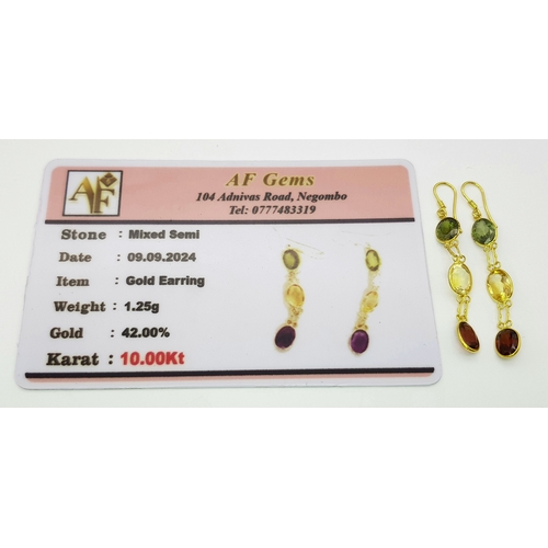 1103 - A Pair of 10K Yellow Gold Stone-Set Drop Earrings. 3.5cm drop. 1.25g. Comes with a coa. NL007.