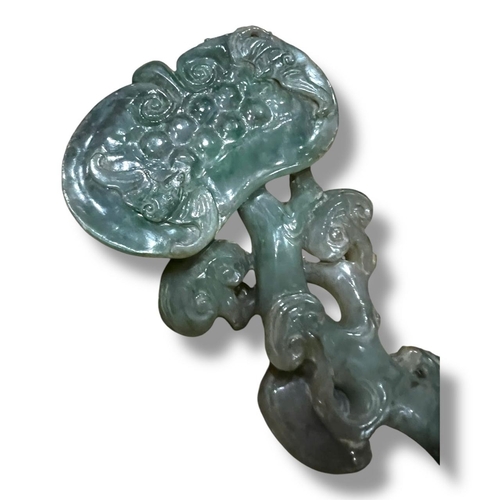 1019 - An Ancient Qing Dynasty 18th-19th Century Chinese Jade Lingzhi Ruyi Scepter. Detailed jade hand carv... 