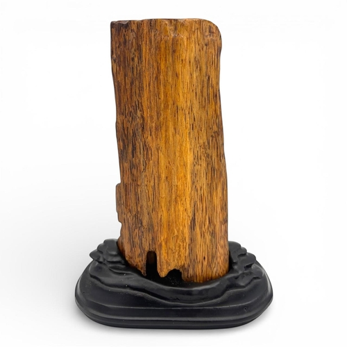 1026 - A wonderful Natural agarwood hand-carved relief depicting a seated Buddhist figure accompanied by a ... 