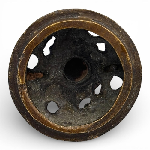 1170 - An Antique Chinese Bronze Tripod Incense Burner with Dragon Relief and Pierced Lid, Da Qing Qianlong... 