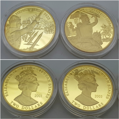 1017 - A Westminster 24K Gold Plated Proof Coin Set. 12, 2003 Queen Elizabet II Commemorative East Caribbea... 