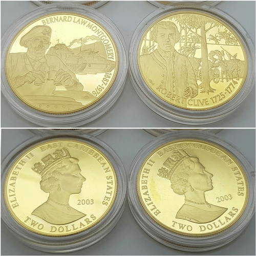 1017 - A Westminster 24K Gold Plated Proof Coin Set. 12, 2003 Queen Elizabet II Commemorative East Caribbea... 