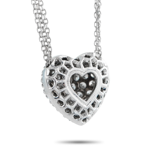 1016 - A Platinum 1.65ct Diamond Heart Necklace. The heart pendant, pave set with diamonds. Beneath the sur... 