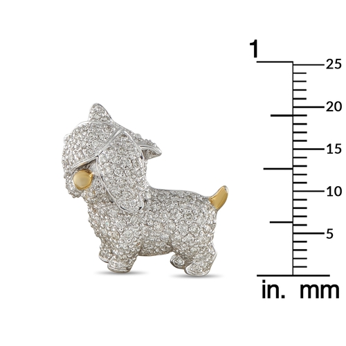 1069 - An 18K White Gold 1.25ct Diamond Dog Brooch. Touches of gold contrast beautifully against the 18K Wh... 