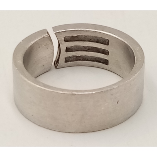 1049 - A Vintage and Unique Design Hallmarked Sterling Silver White Quartz Set Band Ring Size Q. Measures 8... 