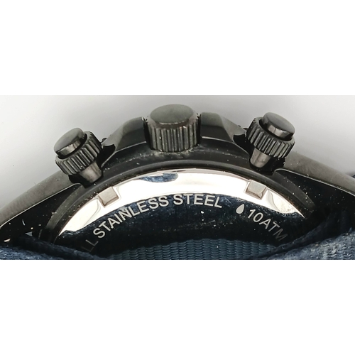 1092 - A FOSSIL, RETRO TRAVELLER, CHRONOGRAPH, MATERIAL STRAP WATCH, WITH ORIGINAL STRAP. IN FULL WORKING O... 