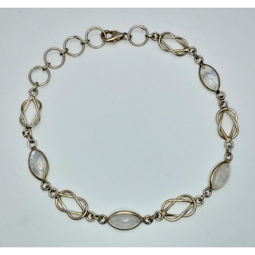 1112 - A Pretty Vintage Sterling Silver and Moonstone Set Chain Link Bracelet-20.5cm Overall Length. Set wi... 