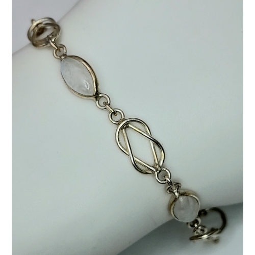 1112 - A Pretty Vintage Sterling Silver and Moonstone Set Chain Link Bracelet-20.5cm Overall Length. Set wi... 