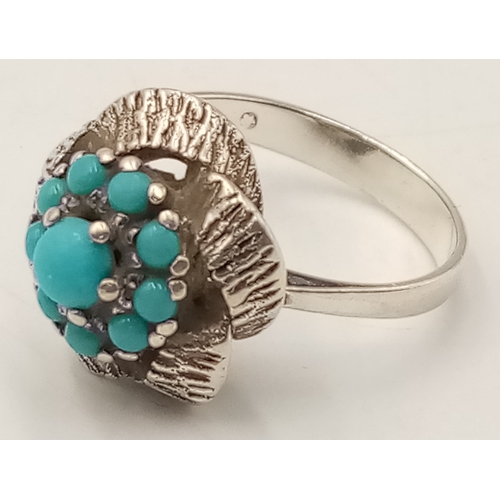 1056 - A Vintage, Possibly Navajo, Silver and Turquoise Set Ring Size N. Measures 1.6cm Wide at the Crown a... 