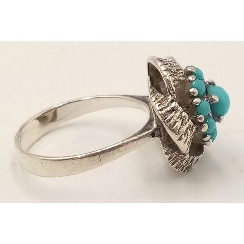 1056 - A Vintage, Possibly Navajo, Silver and Turquoise Set Ring Size N. Measures 1.6cm Wide at the Crown a... 