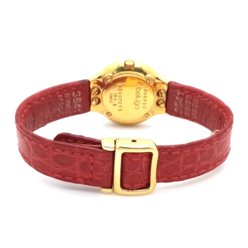 508 - A LADIES 18K GOLD EBEL BELUGA WATCH. RED LEATHER STRAP WITH 18K GOLD CLASP. 18K GOLD CASE - 25MM. WH... 