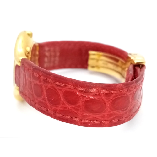 508 - A LADIES 18K GOLD EBEL BELUGA WATCH. RED LEATHER STRAP WITH 18K GOLD CLASP. 18K GOLD CASE - 25MM. WH... 