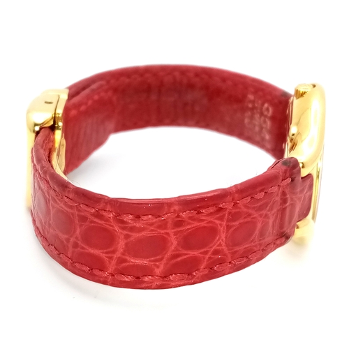 508 - A LADIES 18K GOLD EBEL BELUGA WATCH. RED LEATHER STRAP WITH 18K GOLD CLASP. 18K GOLD CASE - 25MM. WH... 