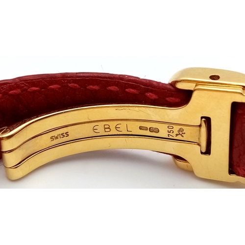 508 - A LADIES 18K GOLD EBEL BELUGA WATCH. RED LEATHER STRAP WITH 18K GOLD CLASP. 18K GOLD CASE - 25MM. WH... 
